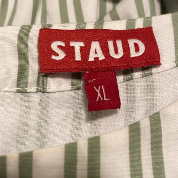 STAUD Striped Long-Sleeve Midi Dress in White and Gray - Picture 10 of 11